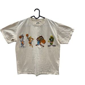 SPACE JAM T-Shirt Men Size L Cream Looney Tunes Graphic A New Legacy 100% Cotton
